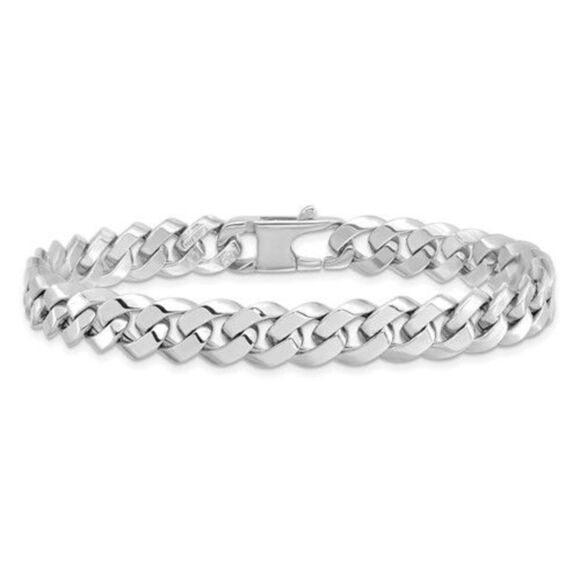 Men's 14K Italian White Gold Beveled Curb Bracelet - Picture 1 of 5